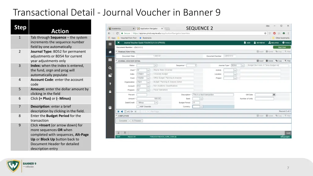 transactional detail journal voucher in banner 9 1