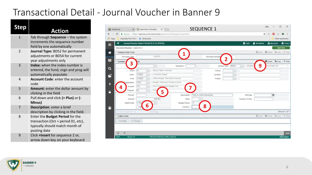 transactional detail journal voucher in banner 9