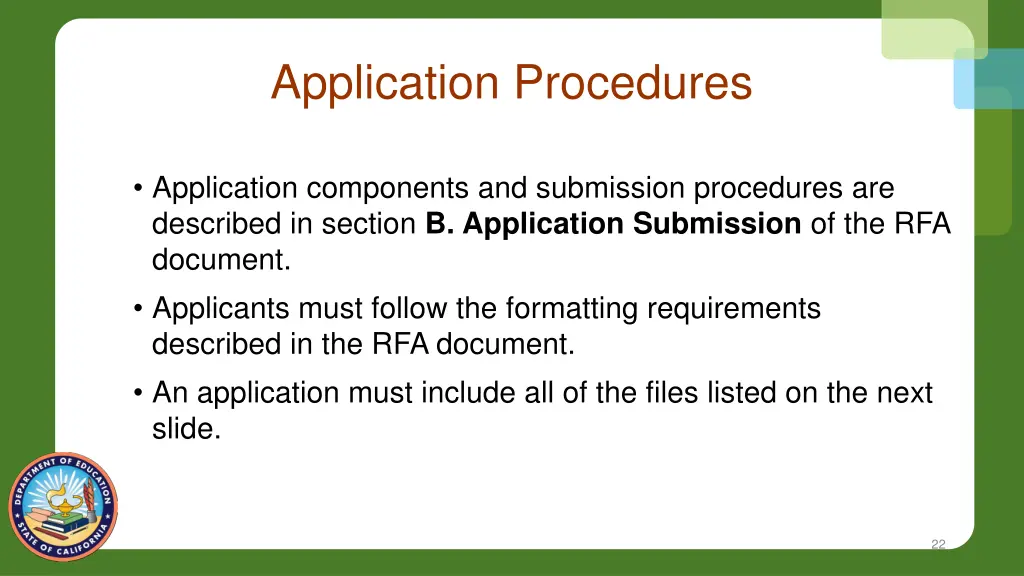 application procedures
