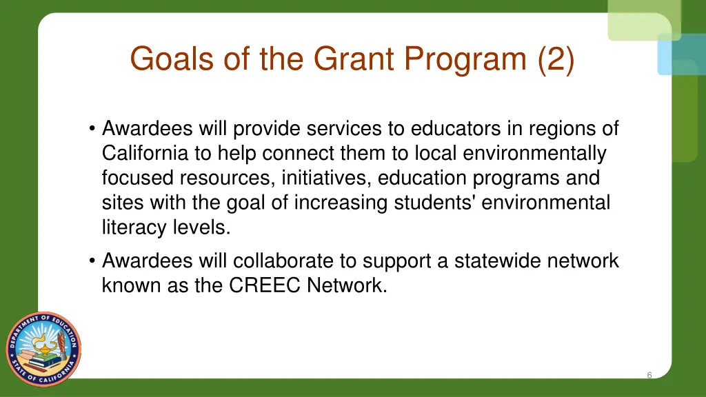 goals of the grant program 2