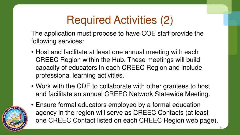 required activities 2 the application must