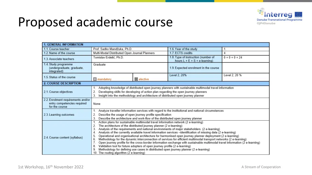 proposed academic course 1