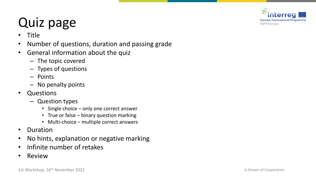quiz page title number of questions duration