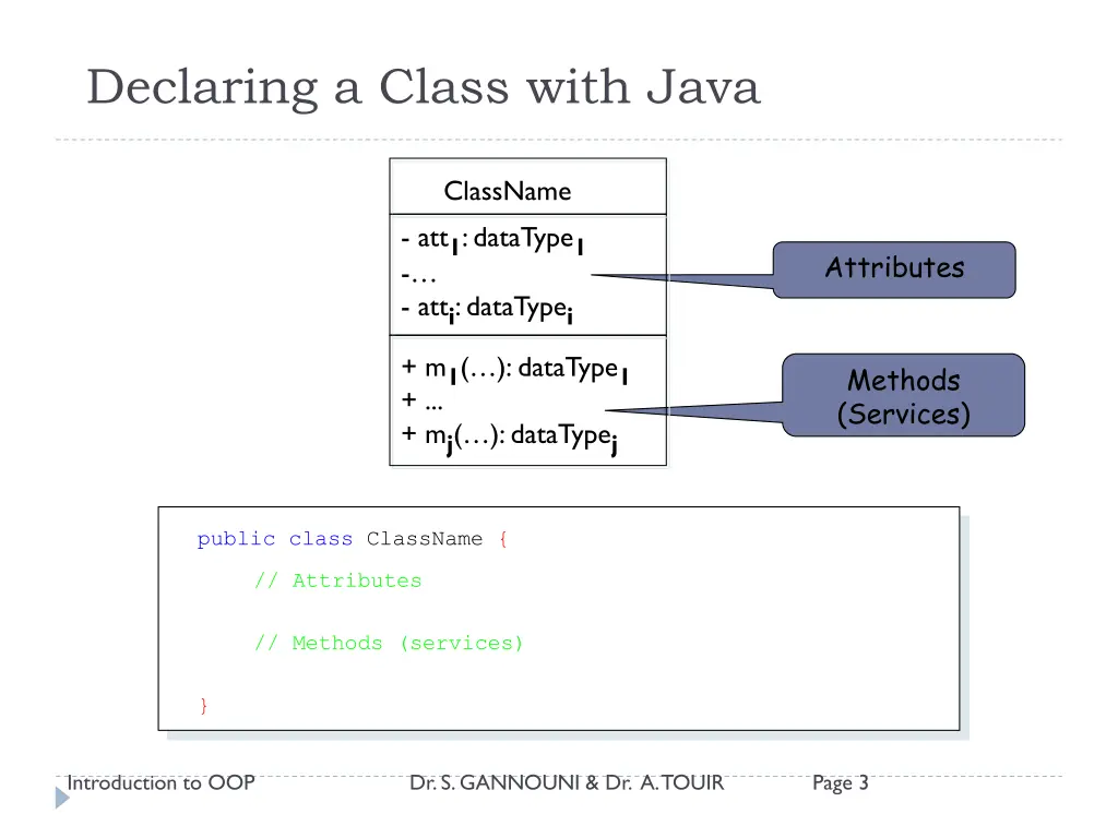 declaring a class with java