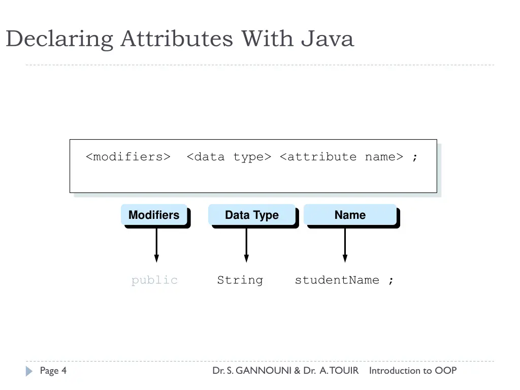 declaring attributes with java