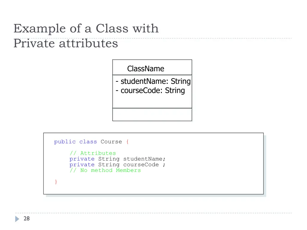 example of a class with private attributes