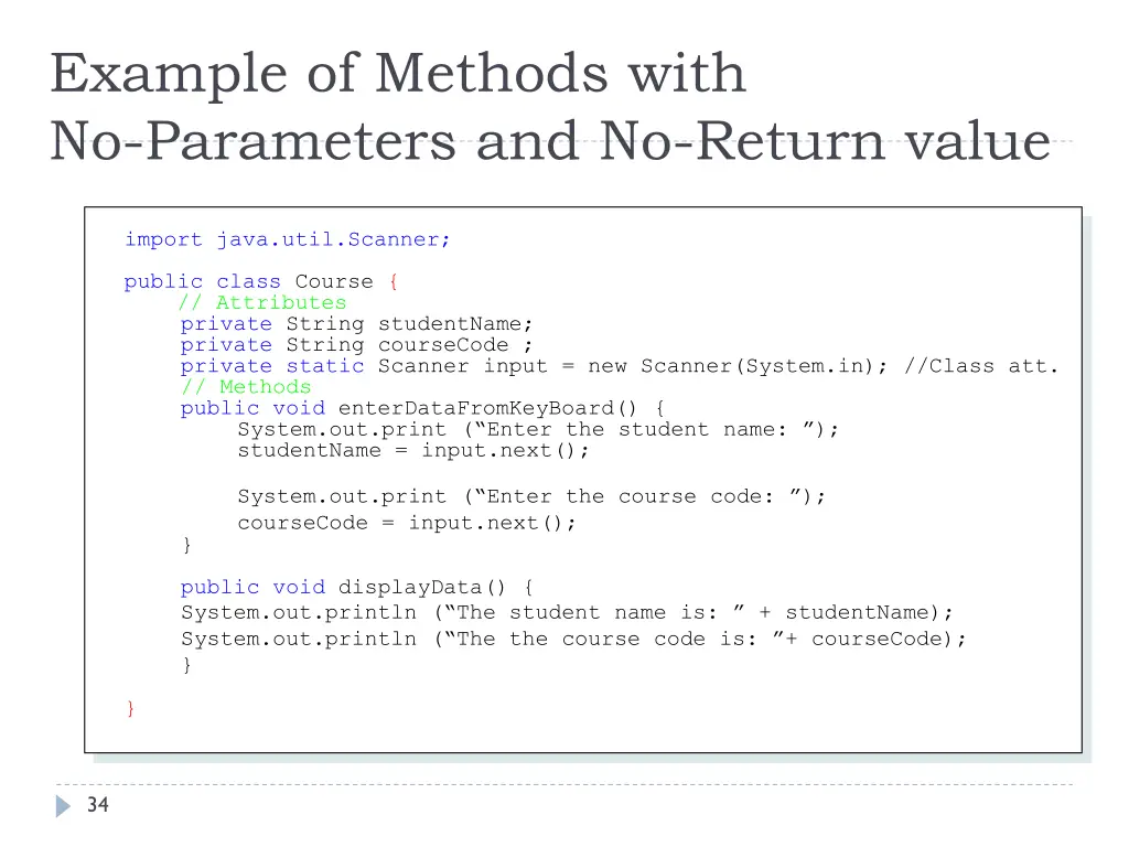 example of methods with no parameters