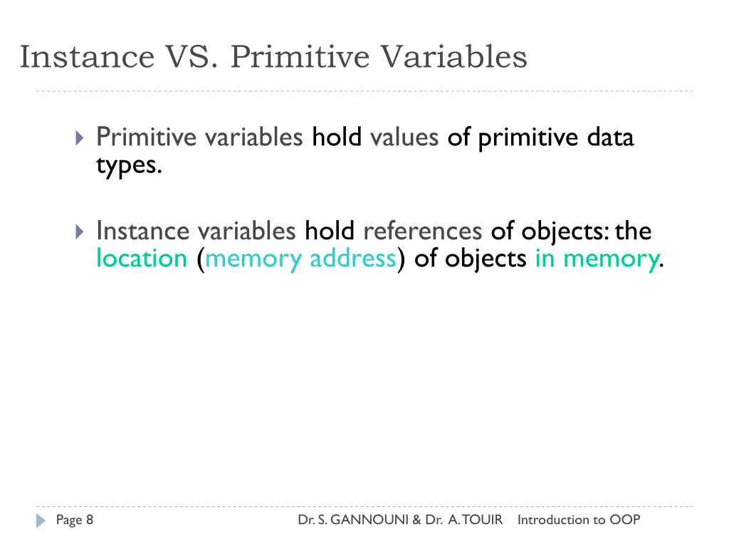 instance vs primitive variables