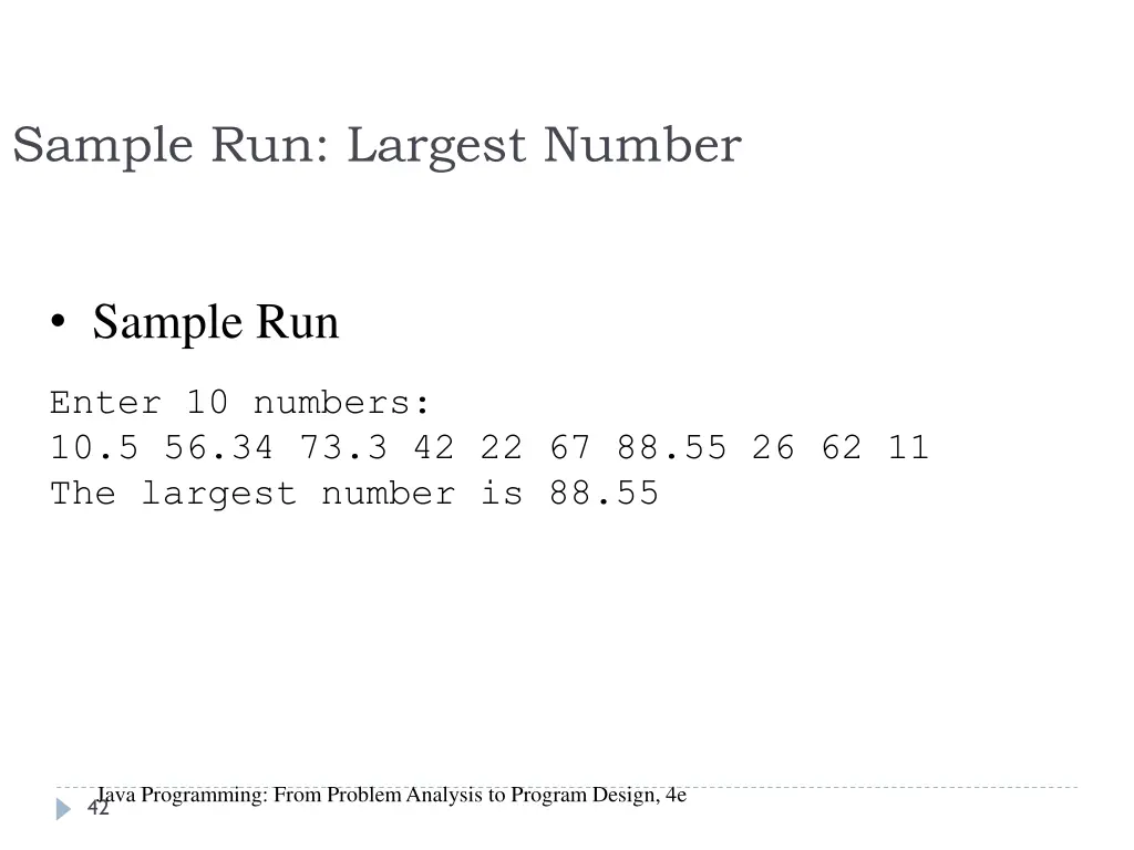 sample run largest number