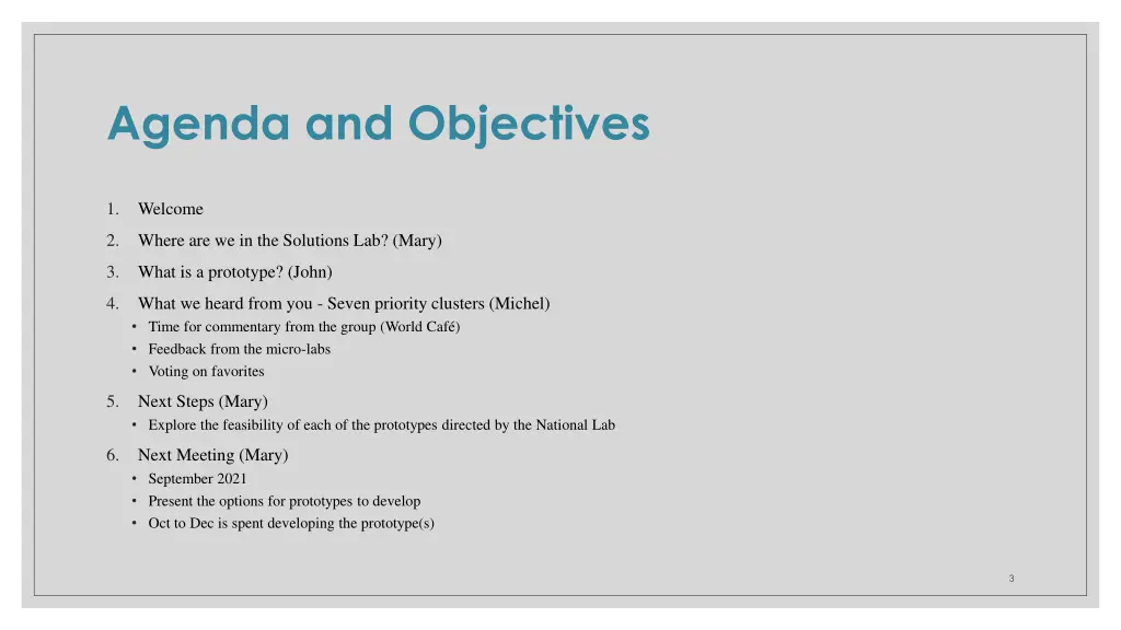 agenda and objectives