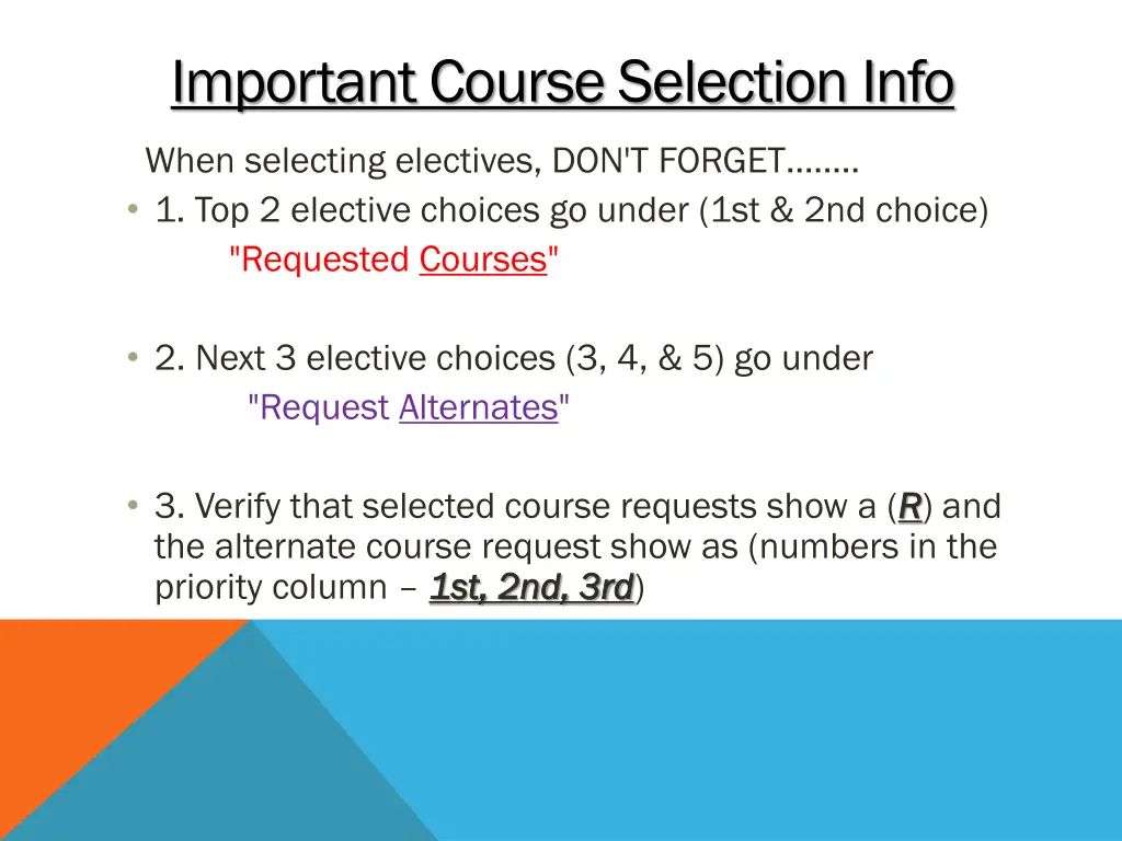 important course selection info