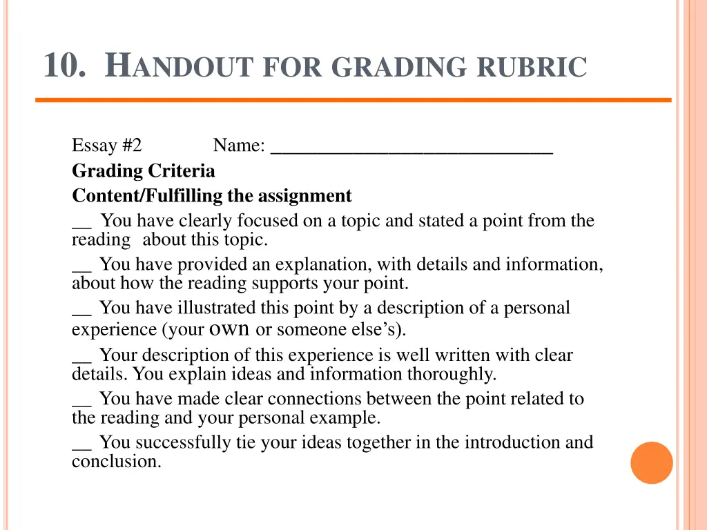 10 h andout for grading rubric