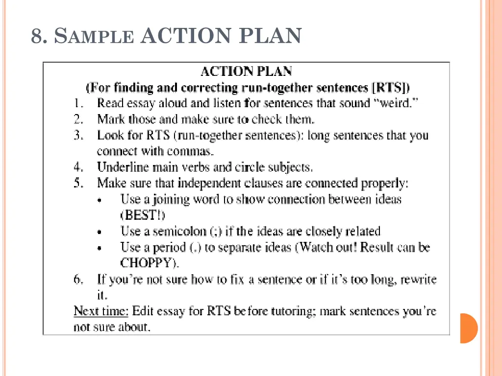 8 s ample action plan
