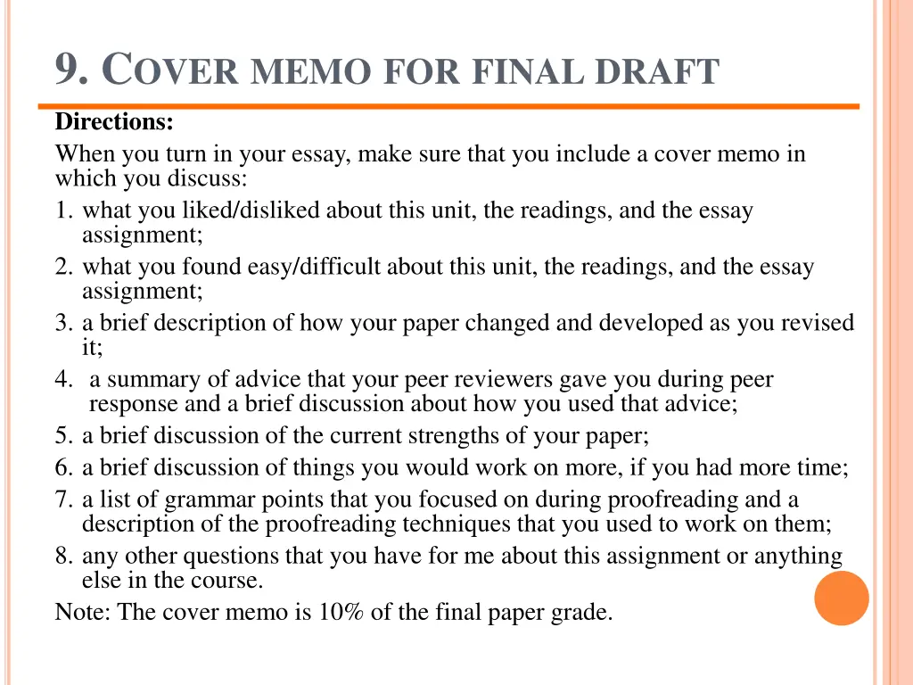 9 c over memo for final draft directions when
