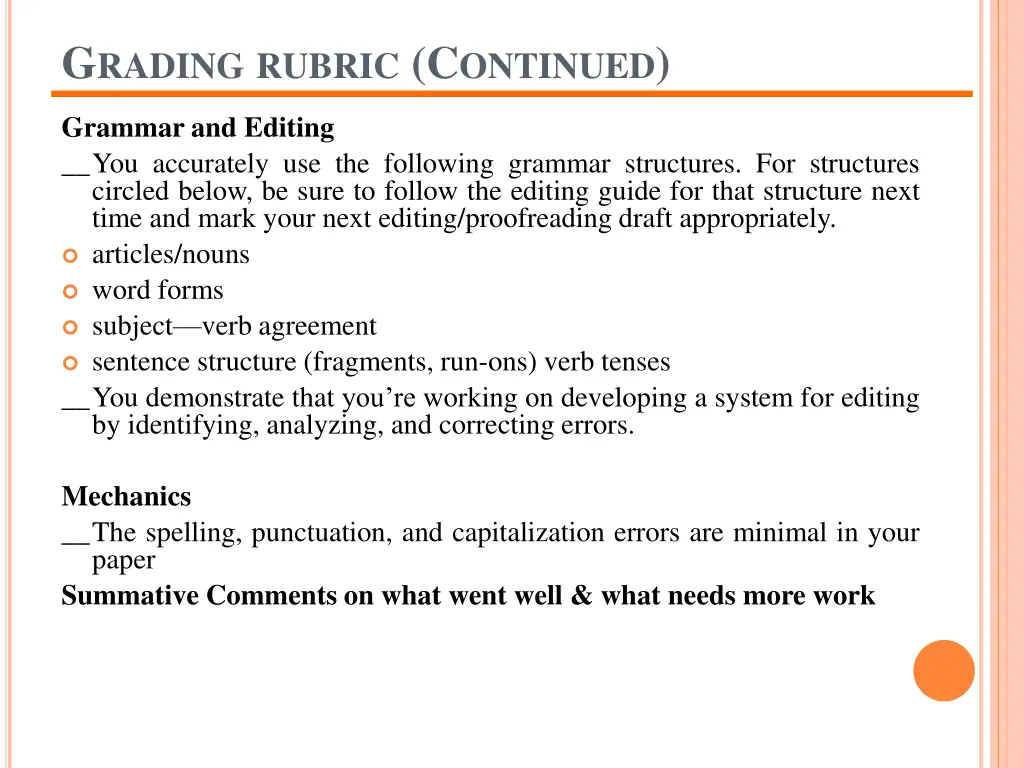 g rading rubric c ontinued