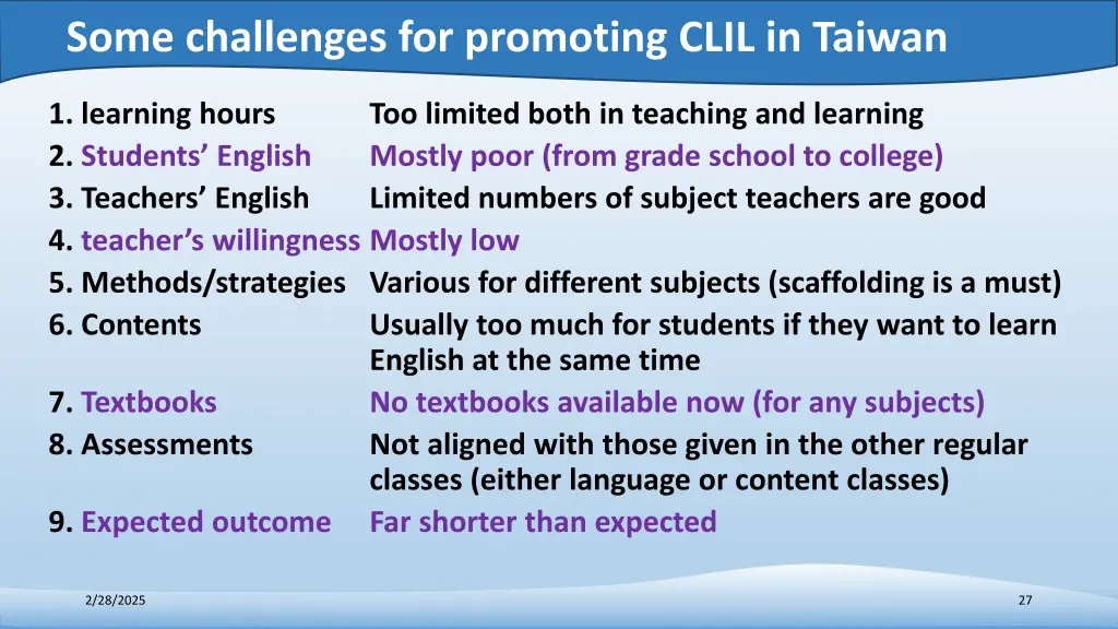 some challenges for promoting clil in taiwan