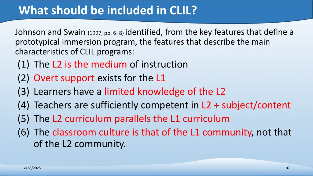 what should be included in clil 1