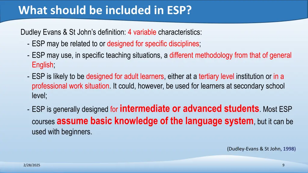 what should be included in esp 5