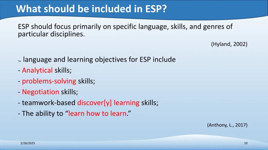 what should be included in esp 6