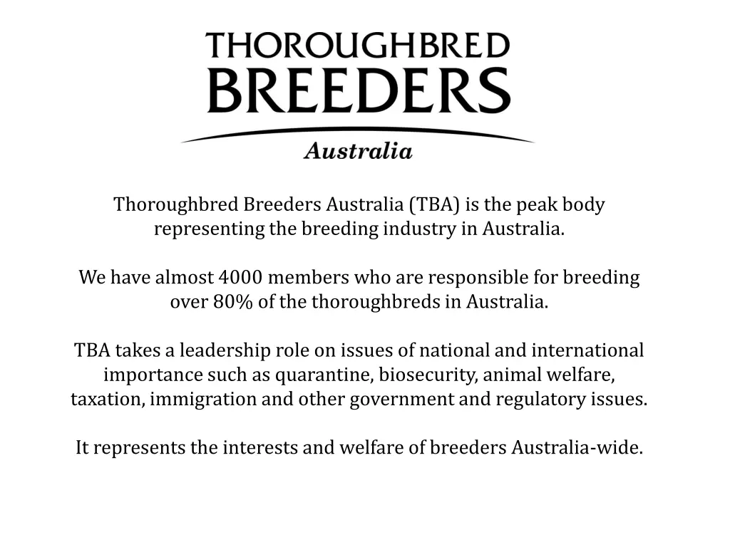 thoroughbred breeders australia tba is the peak