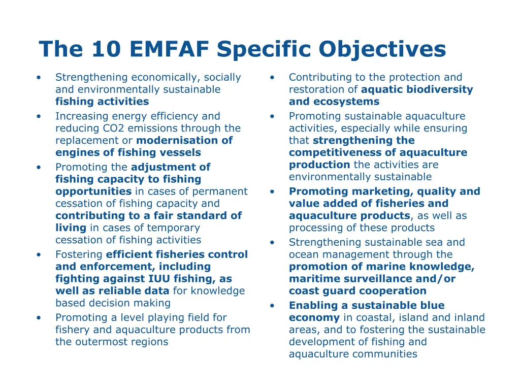 the 10 emfaf specific objectives