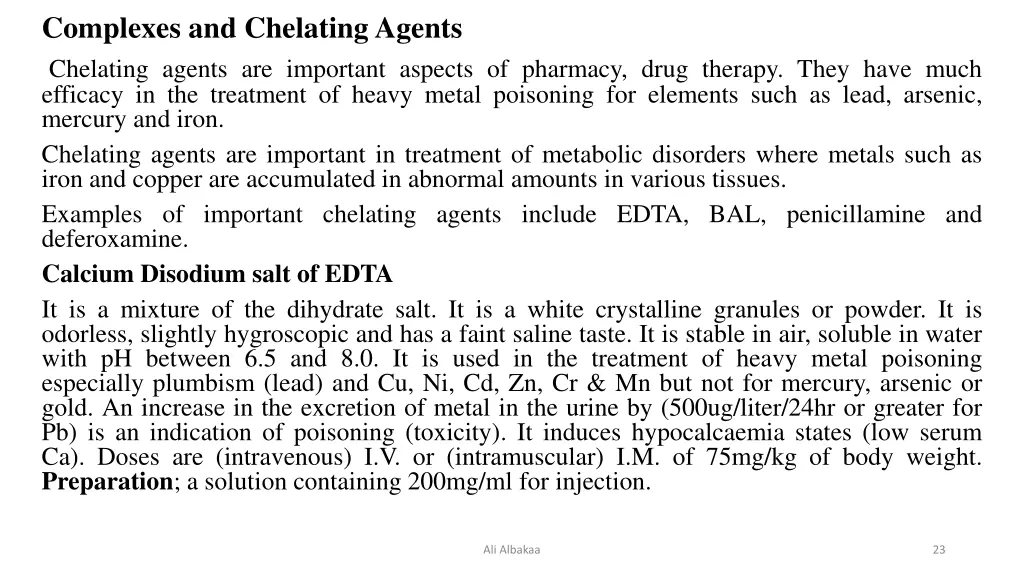 complexes and chelating agents chelating agents