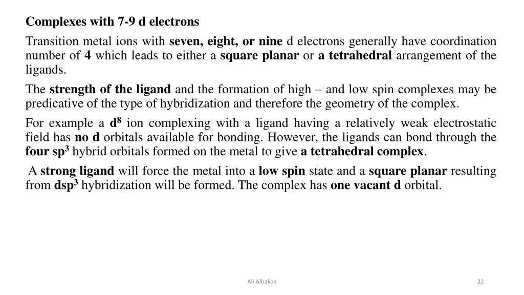 complexes with 7 9 d electrons transition metal