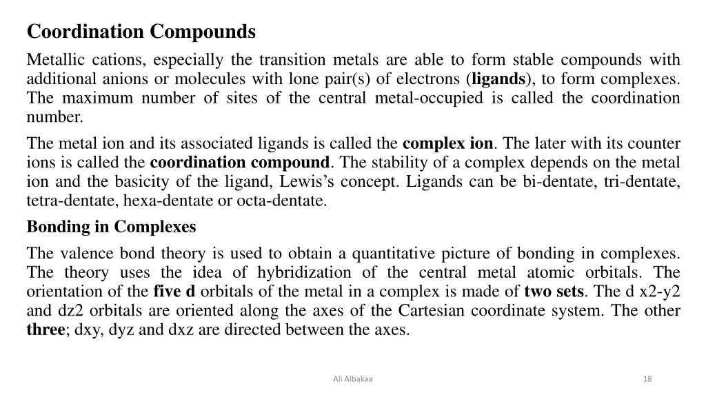 coordination compounds metallic cations