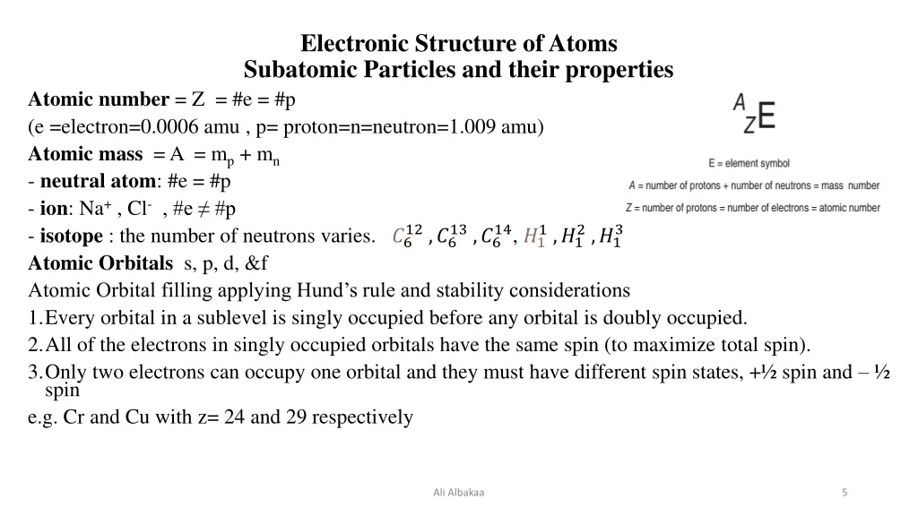 electronic structure of atoms subatomic particles