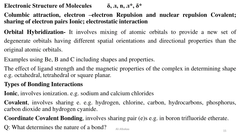 electronic structure of molecules n columbic