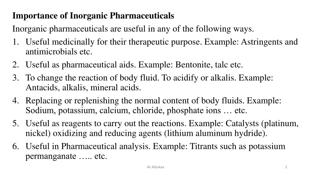 importance of inorganic pharmaceuticals inorganic