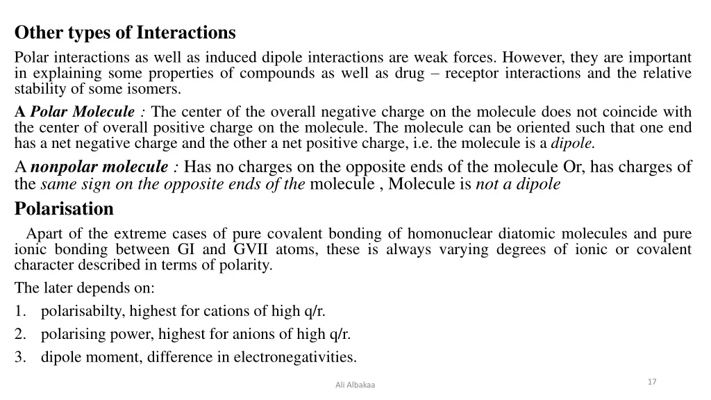 other types of interactions polar interactions
