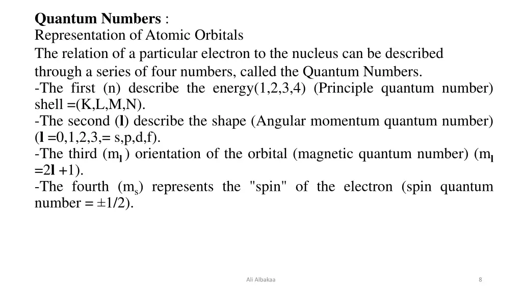 quantum numbers representation of atomic orbitals