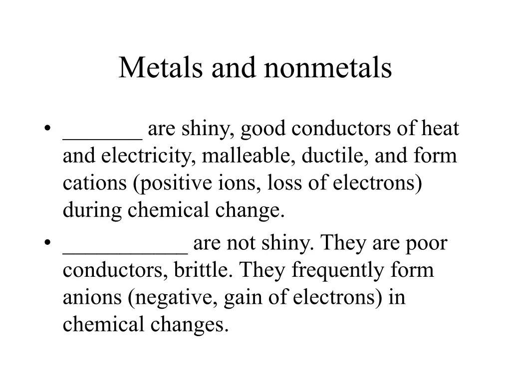 metals and nonmetals