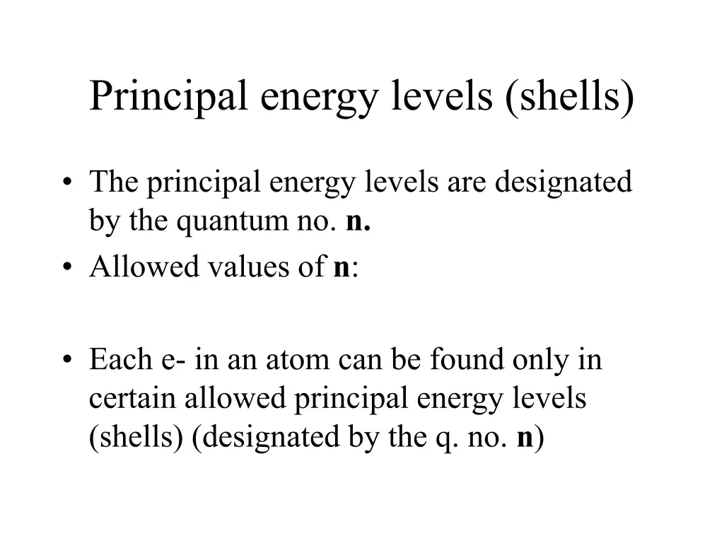 principal energy levels shells