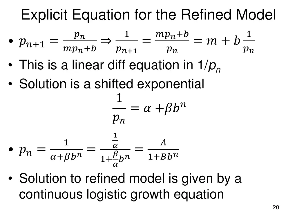 explicit equation for the refined model