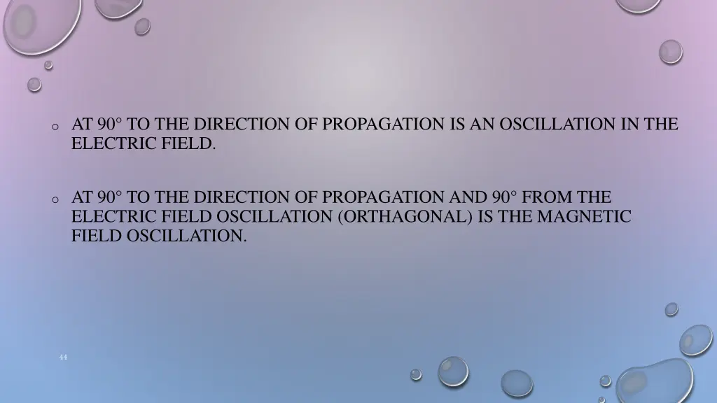 o at 90 to the direction of propagation