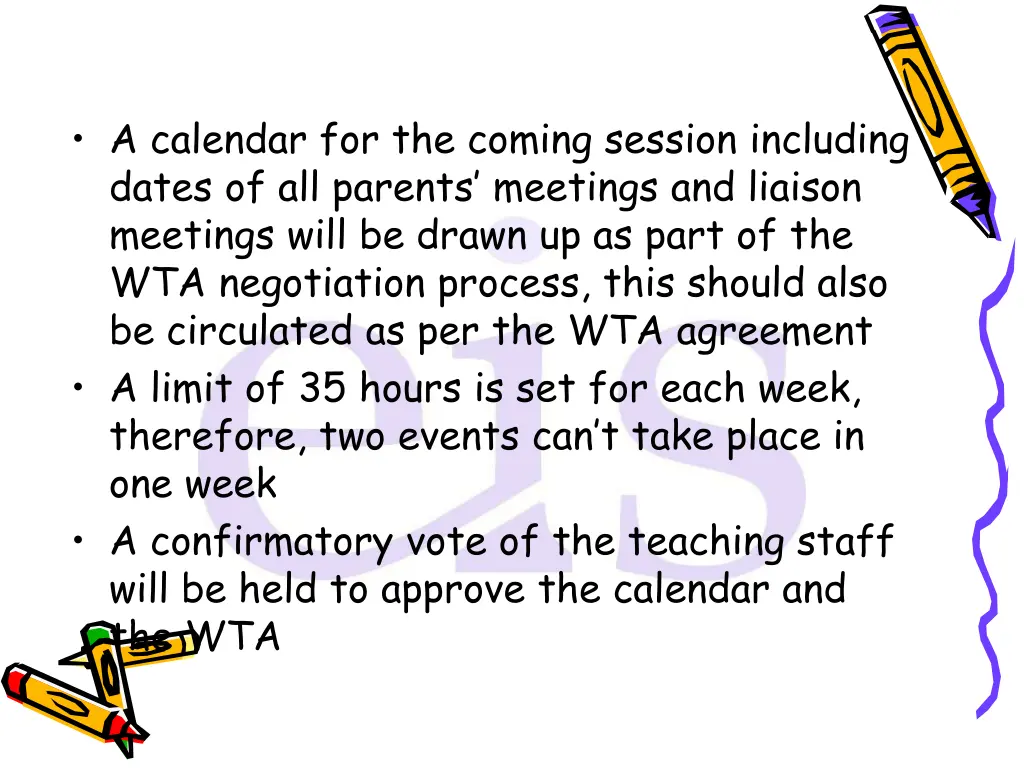 a calendar for the coming session including dates