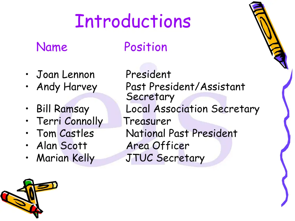 introductions position joan lennon andy harvey