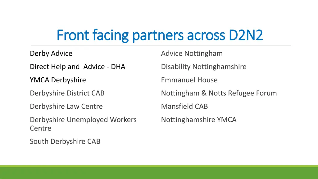 front facing partners across d2n2 front facing