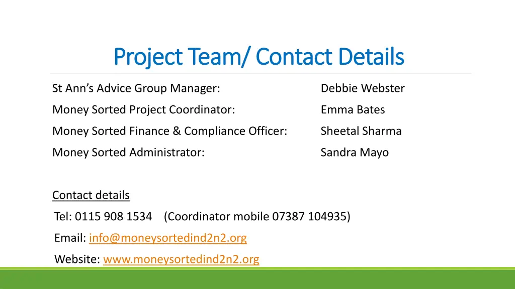 project team contact details project team contact