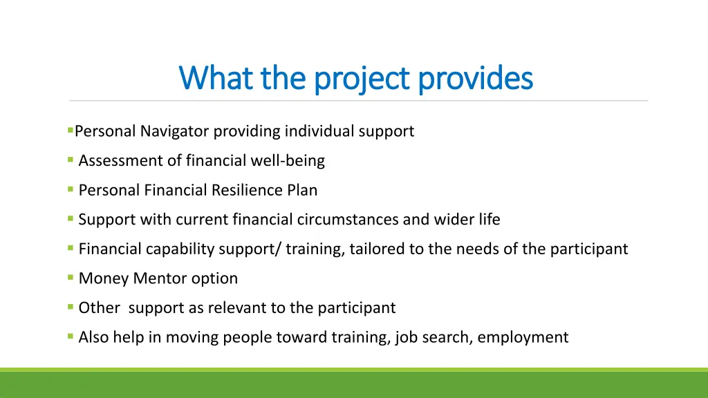 what the project provides what the project