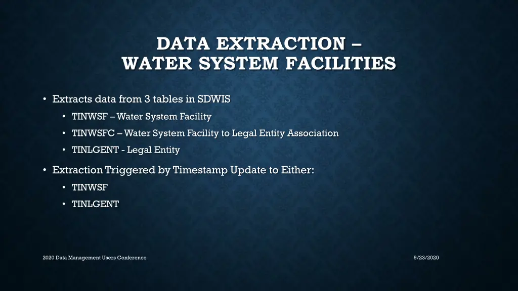 data extraction water system facilities