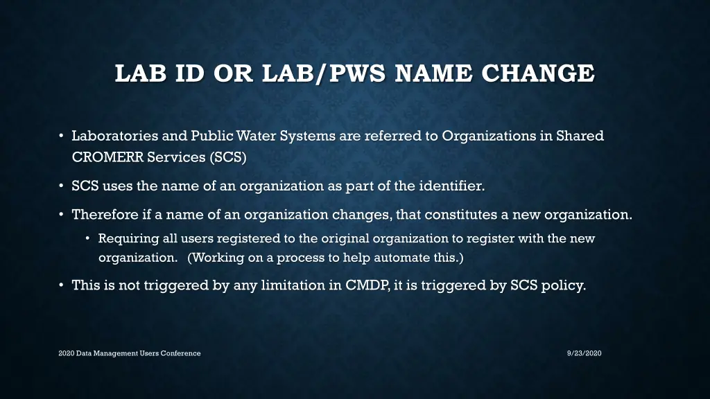 lab id or lab pws name change