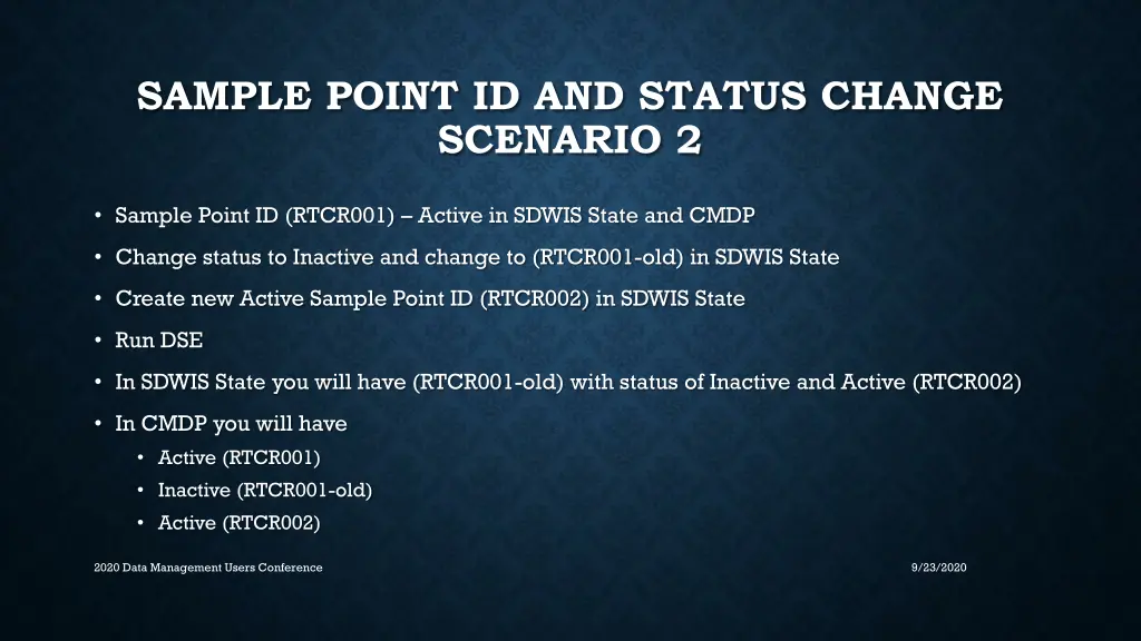 sample point id and status change scenario 2