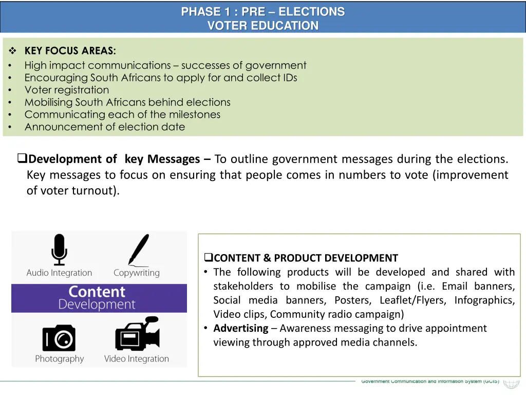 phase 1 pre elections voter education