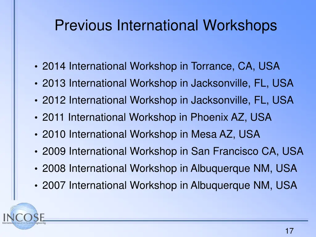 previous international workshops