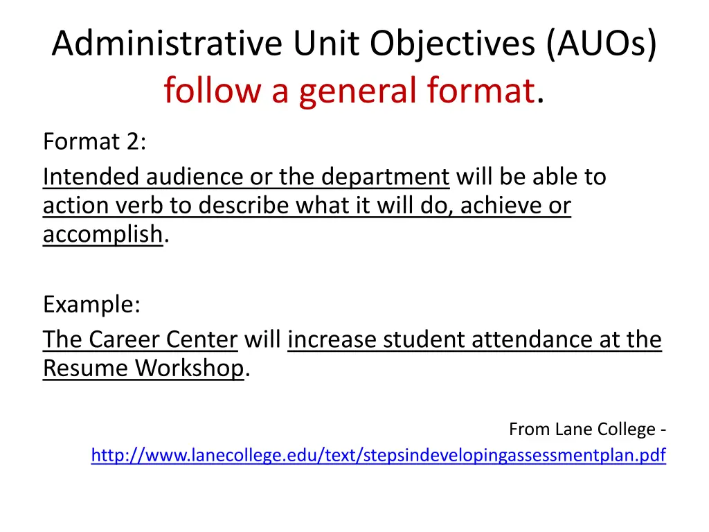 administrative unit objectives auos follow 1