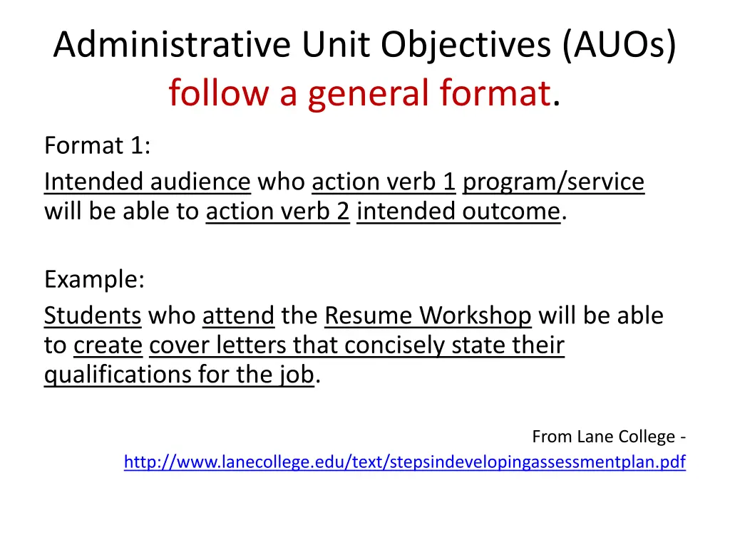 administrative unit objectives auos follow