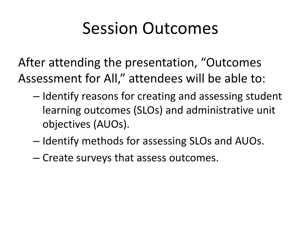 session outcomes